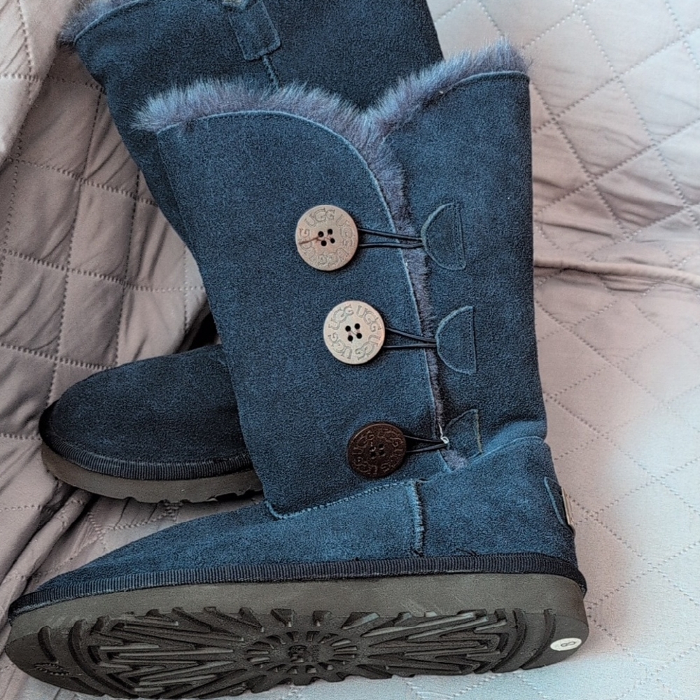 Cozy Blue Suede UGGs with Button Accents